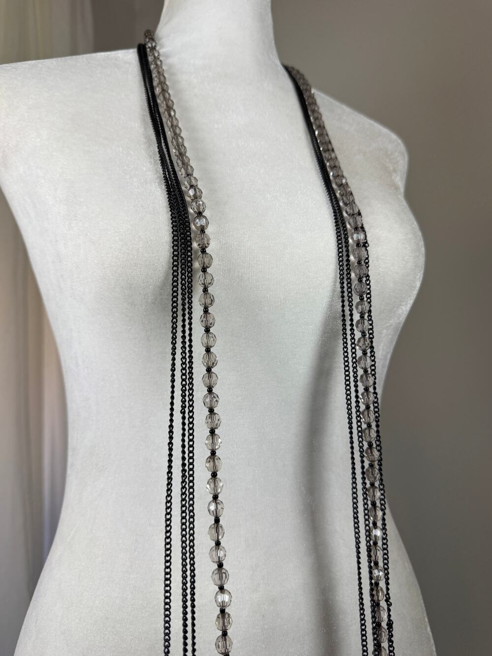 Ultra Long Black & Gray Beaded Necklace